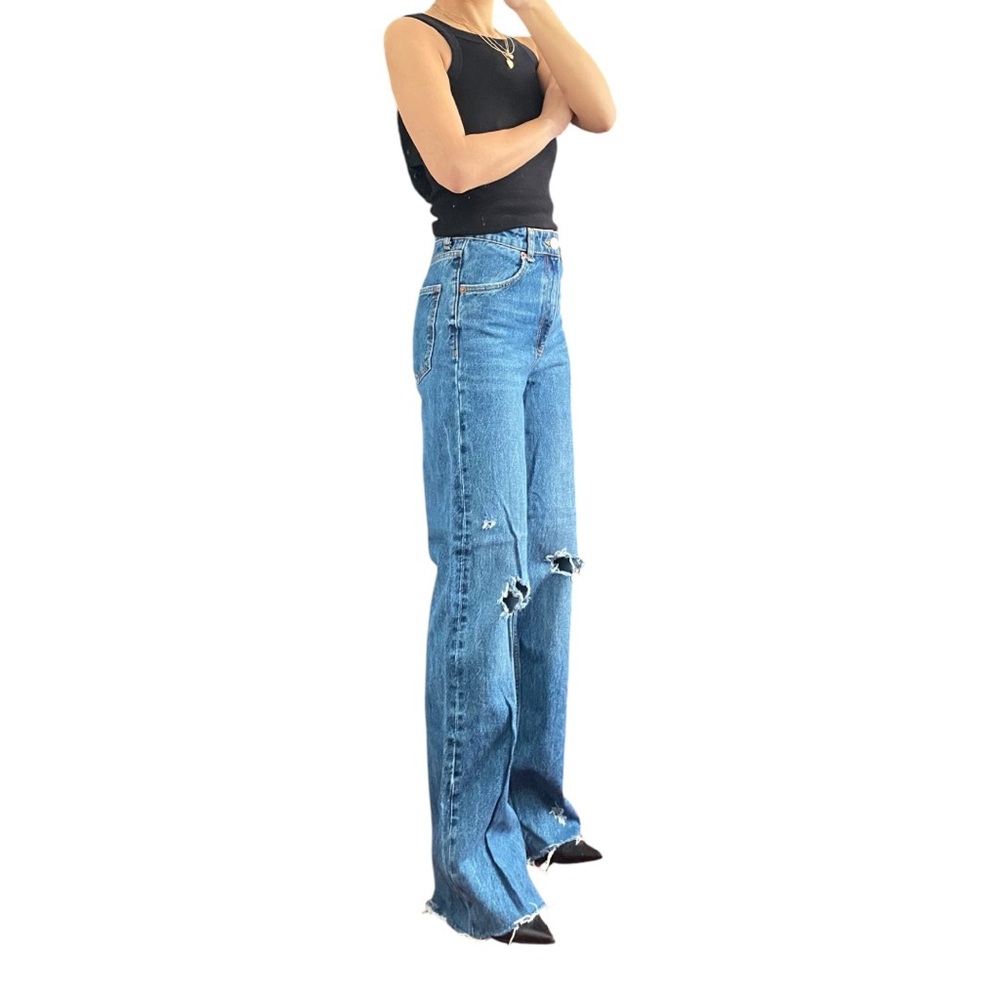 Zara Blue Distressed Wide Leg Jeans Size US 4